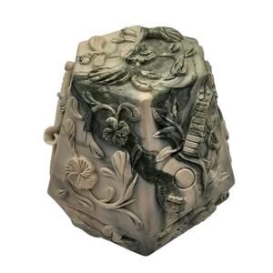 Vintage 1960s Mid Century Portlandware Paperweight Green Cream Carved